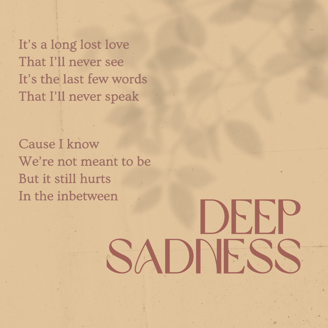 Deep Sadness lyrics with mustard yellow background, deep red lyrics color